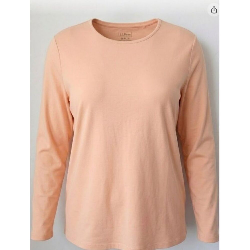 L.L. Bean Plus Size 1X Apricot Pink Classic Crewneck Long Sleeve T-Shirt